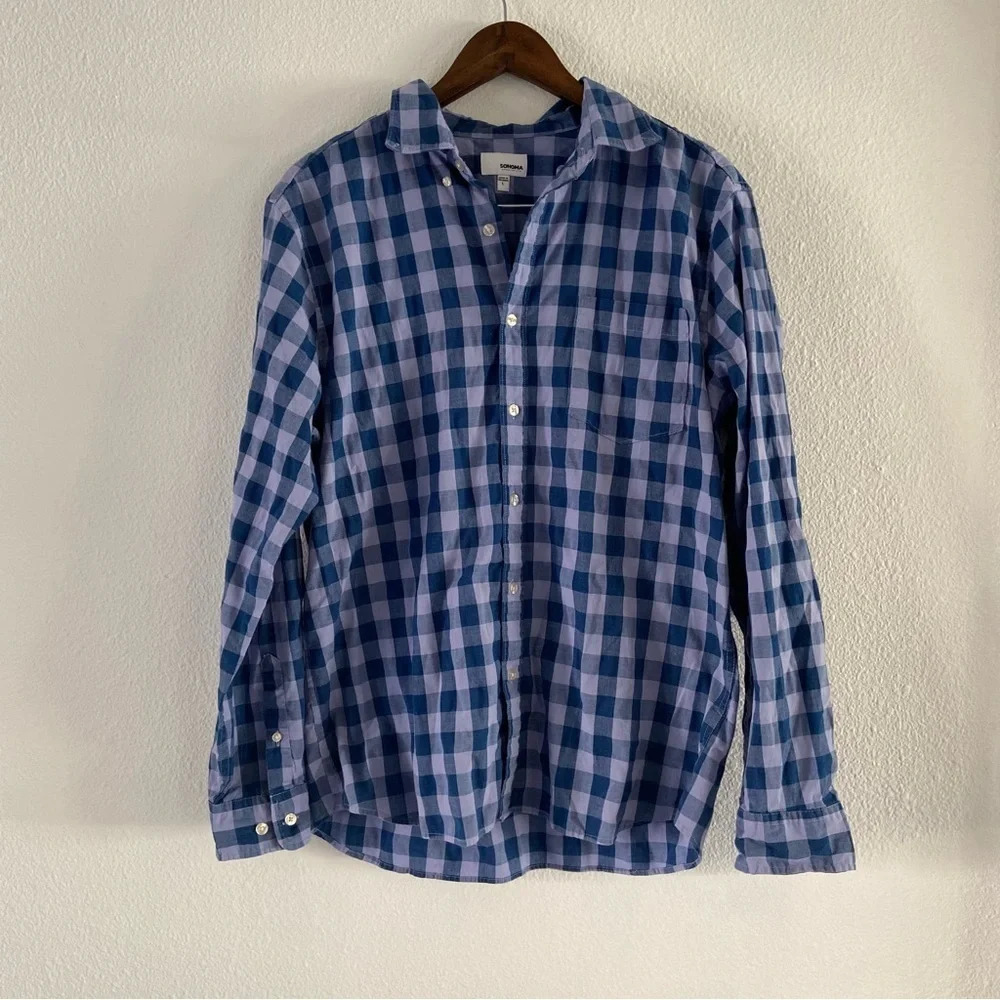 Sonoma Plaid Button Down Shirt Mens Large Classic Long Sleeve Casual Academia - Picture 12 of 12